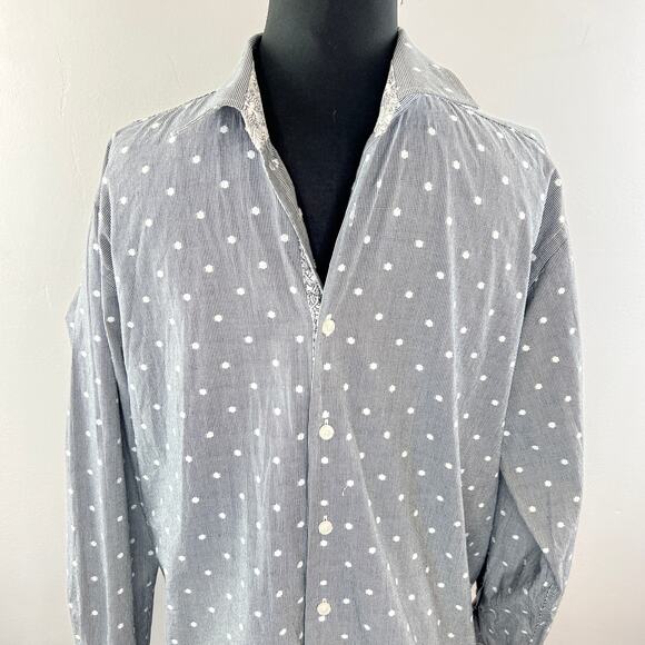 TALLIA Gray White Dotted Houndstooth Cotton Button-Down Mens Shirt Size L(16.5) - Picture 2 of 7